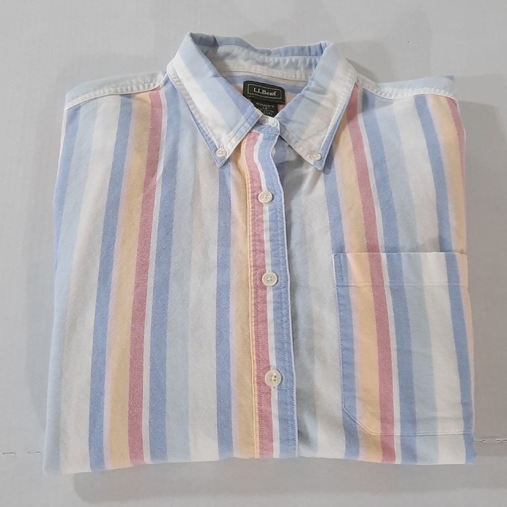 LL Bean Colorful Striped LS Oxford Shirt - Picture 5 of 6
